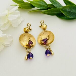 Vintage Burdick 14k Gold Amethyst  Earrings Abstract Unique